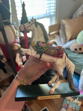 Victorian Christmas White & Pink Decorative Carousel Horse Figurine